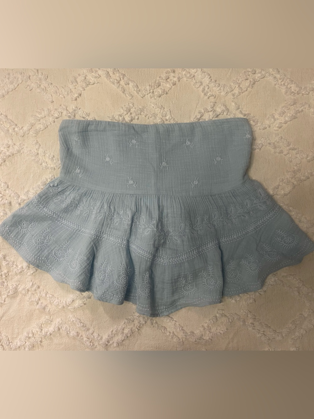 American Eagle Strapless Embroidered Tiered Top